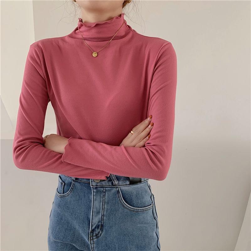 Long-Sleeve Mock Neck Plain Top Product Image