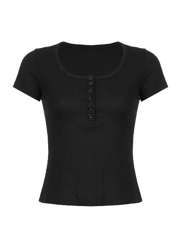 Short Sleeve Button Up Ribbed Top Product Image