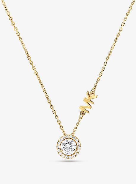 Precious Metal-Plated Sterling Silver Pavé Halo Necklace Product Image