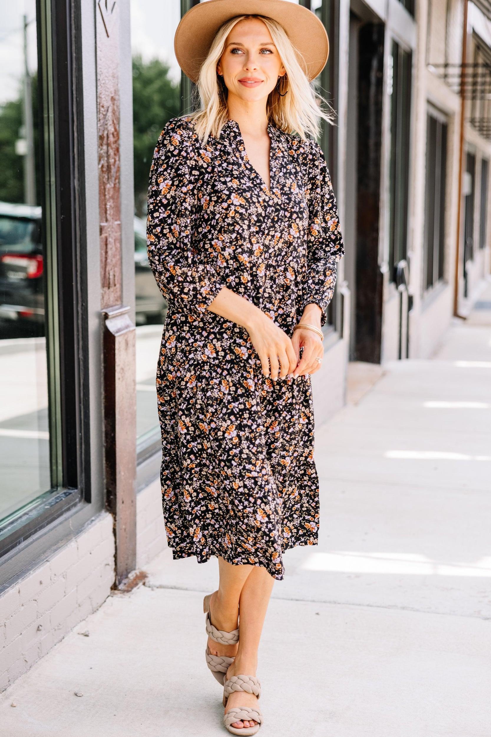 All Eyes On You Black Ditsy Floral Midi Dress Female Product Image