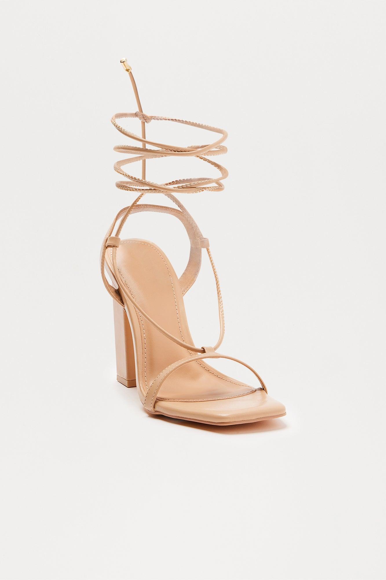 Thane Faux Leather Wrap Up Heels - Camel Product Image