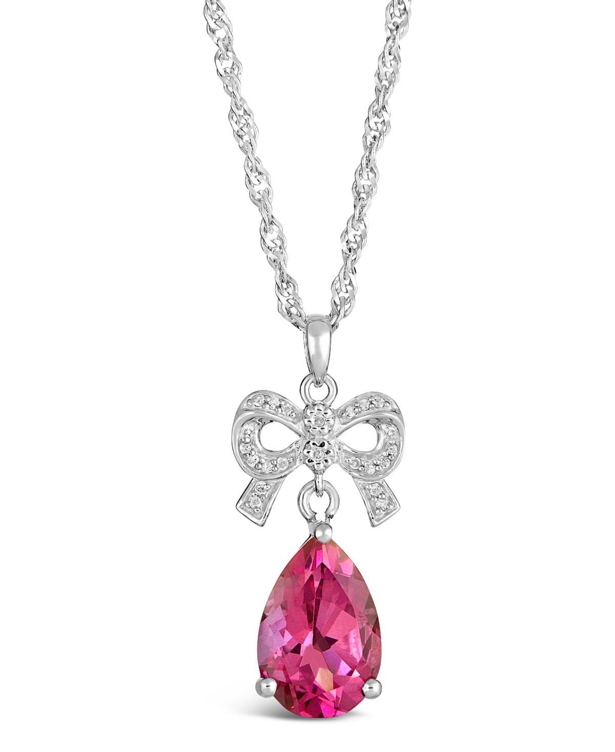 Celebration Gems Sterling Silver Pink Topaz and Diamond Accent Bow Pendant, Women's, Size: 18" Product Image