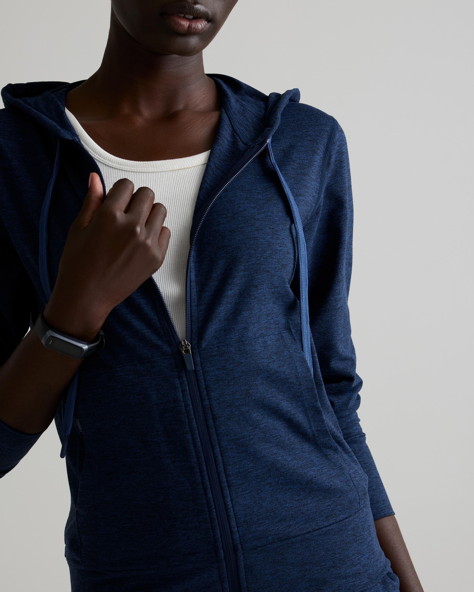 Quince | Women's Super Soft Performance Full Zip Hoodie in Navy, Flowknit Activewear, Recycled Polyester Product Image