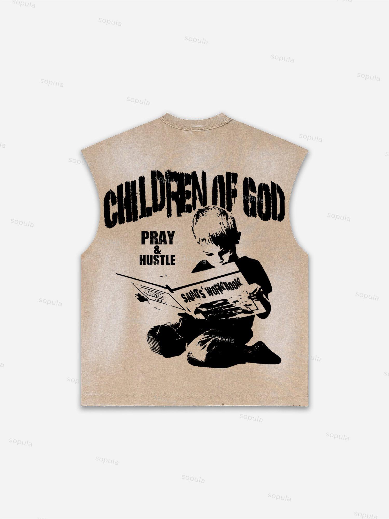 Flame Skull Graffiti Print Distressed Tank Top Product Image