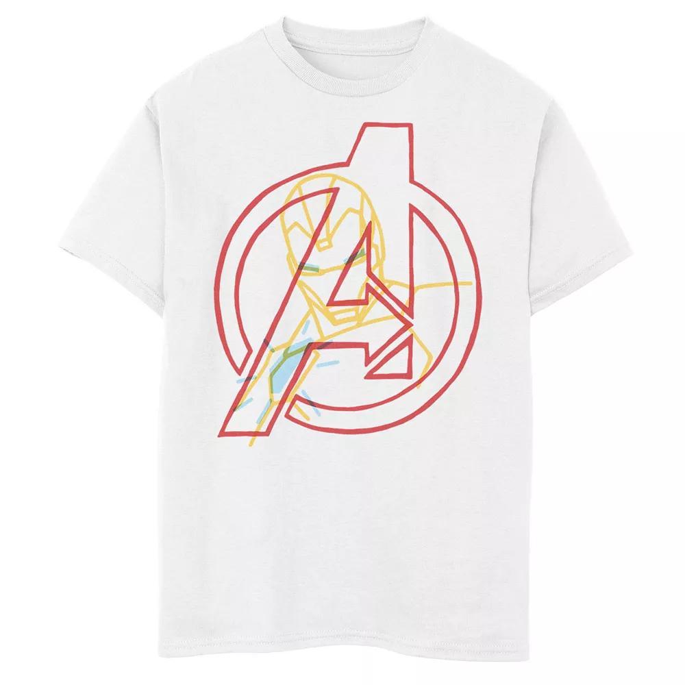 Boys 8-20 Marvel Avengers Iron Man Neon Line Logo Tee, Boy's, Size: Medium, White Product Image