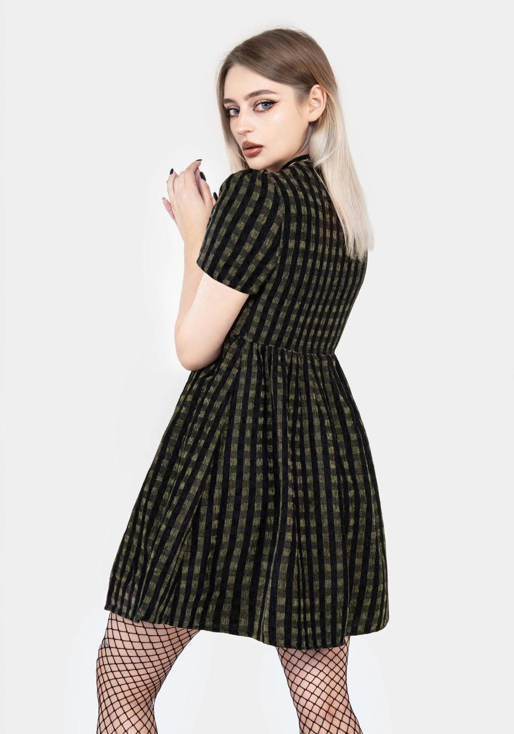 Rydal Check Button Up Mini Dress - Green Product Image