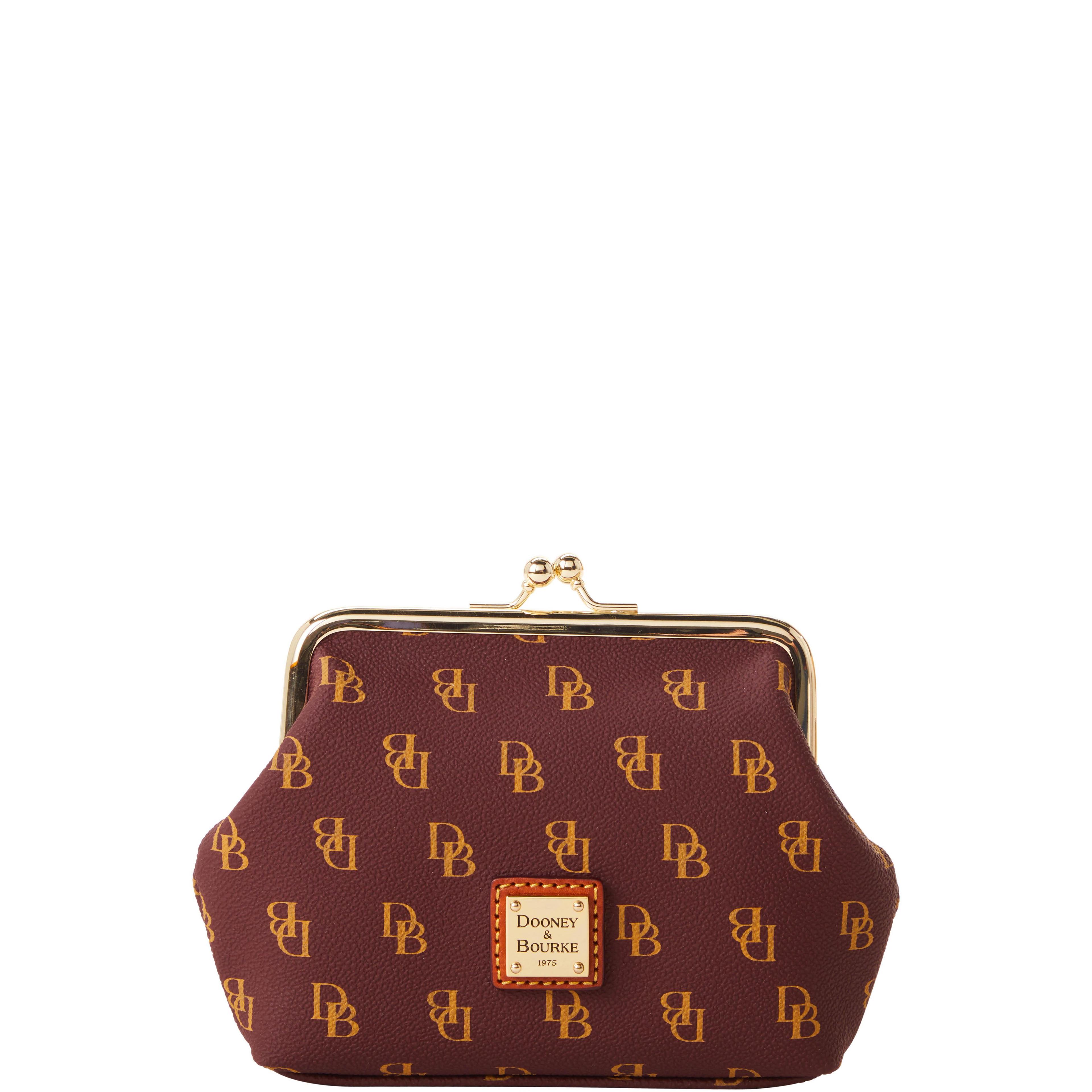 Dooney & Bourke Womens Gretta Large Framed Coin Coated Cotton Purse Bag in Bordeaux Product Image