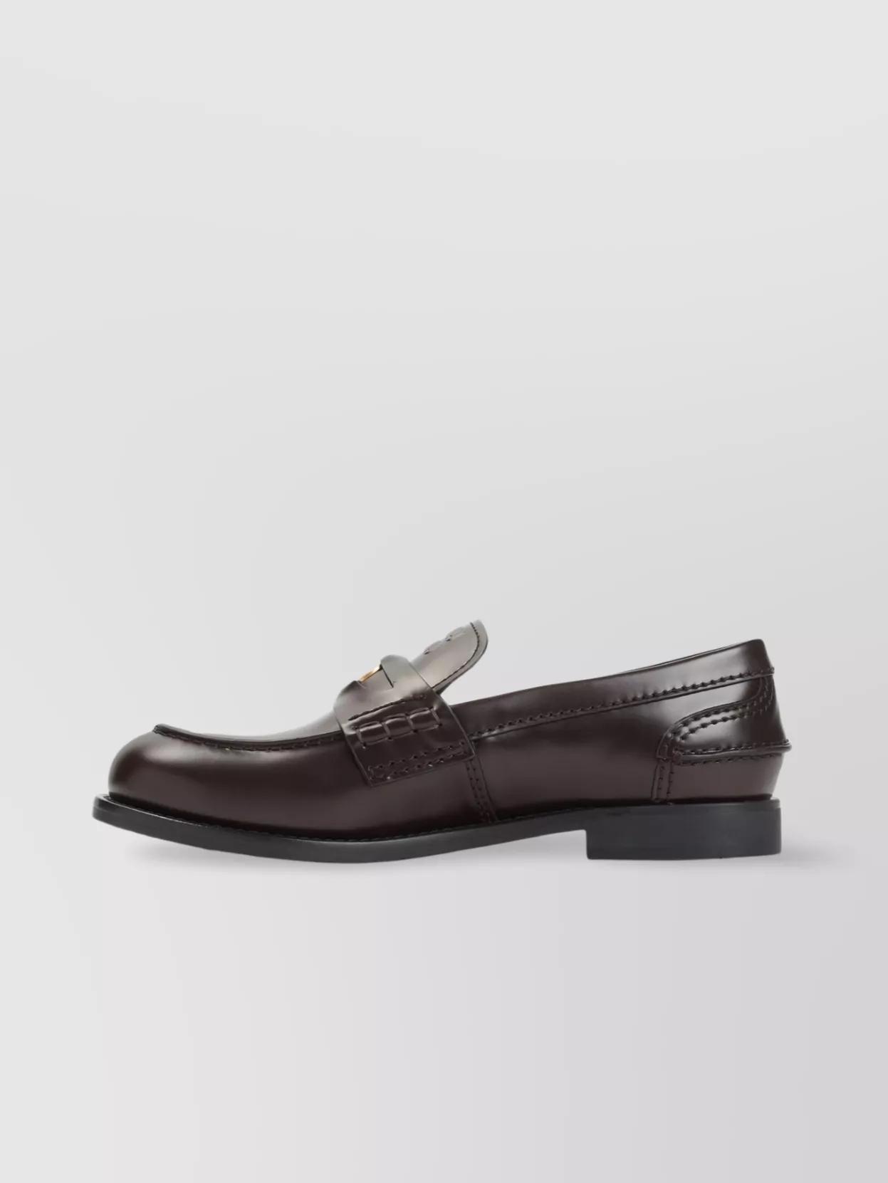 MIU MIU Leather Distressed Penny Loafers In Brown Product Image