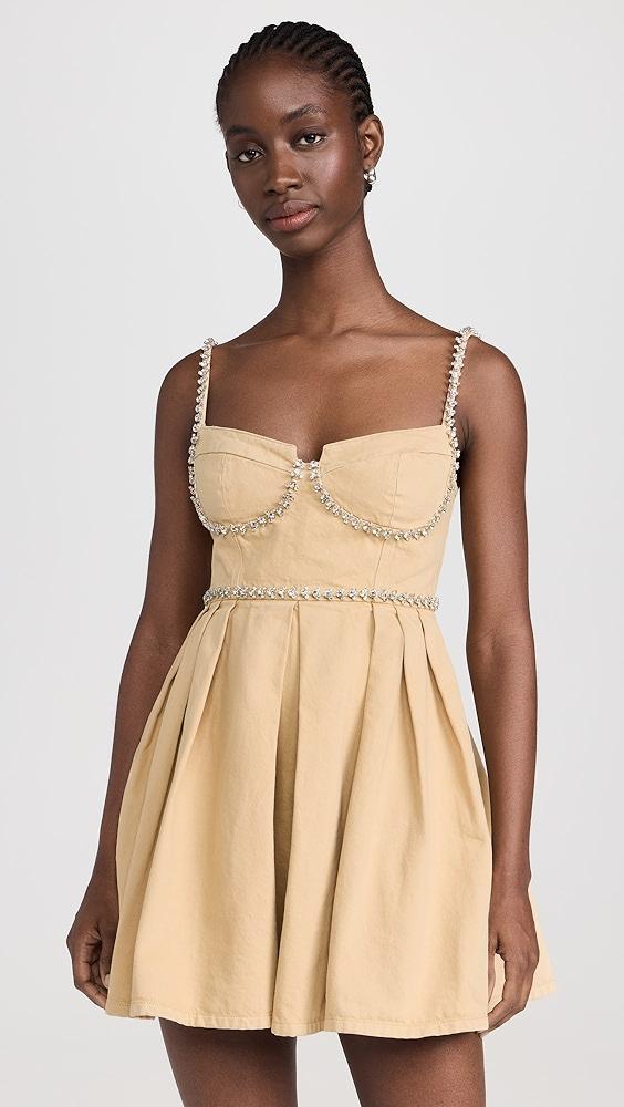 Self Portrait Beige Diamante Denim Mini Dress | Shopbop Product Image