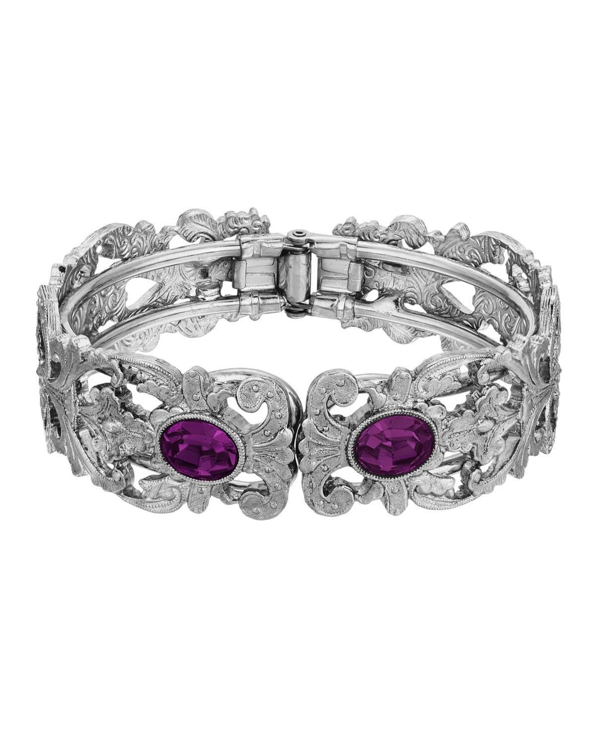 1928 Silver Tone Simulated Crystal Filigree Cuff Bracelet, Womens, Light Blue Product Image