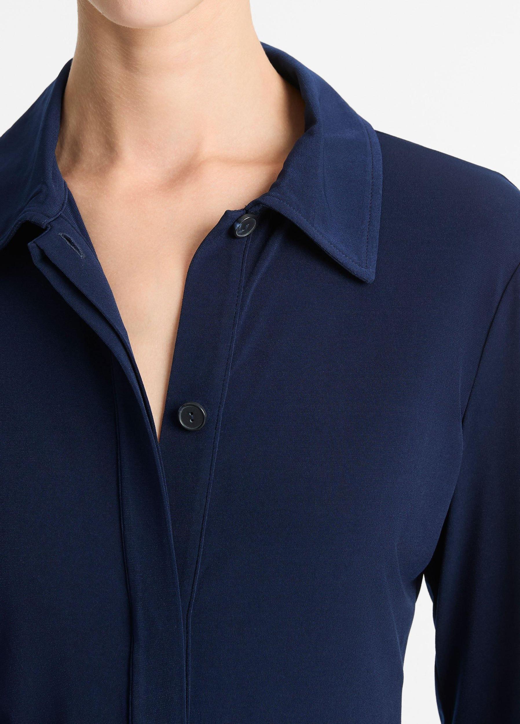 Womens Long-Sleeve Polo Dress, Navy, Size L Vince Product Image