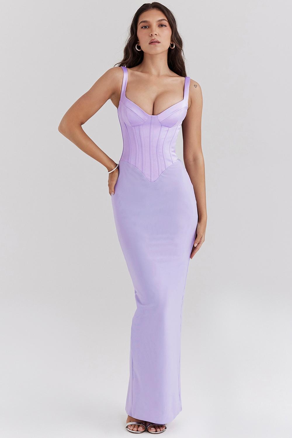 Breeze Orchid Satin Corset Maxi Dress Product Image