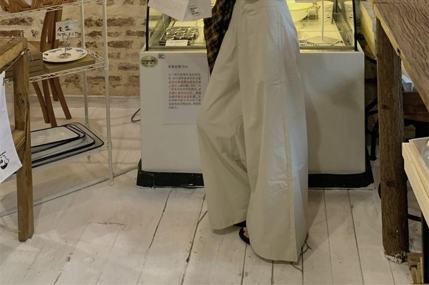 Crew Neck Plain Crop Tank Top / High Rise Wide Leg Pants Product Image