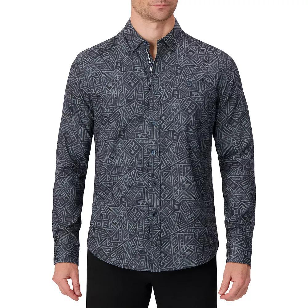 Men's Report Collection Long Sleeve Stretch Modal Plaid Woven Button-Down Shirt, Size: Small, Grey Geo Product Image