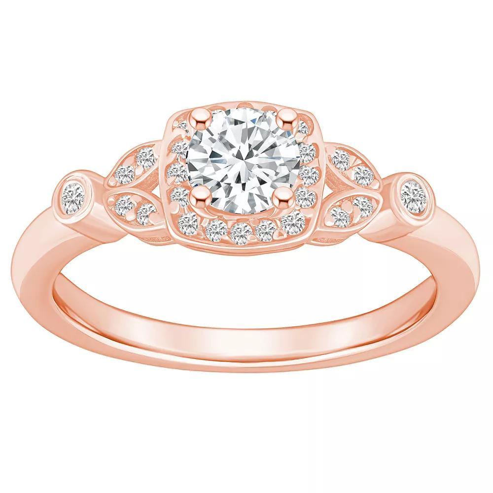 Alyson Layne 14k Gold 5/8 Carat T.W. Diamond Art Deco Halo Engagement Ring, Womens 14k White Gold Product Image