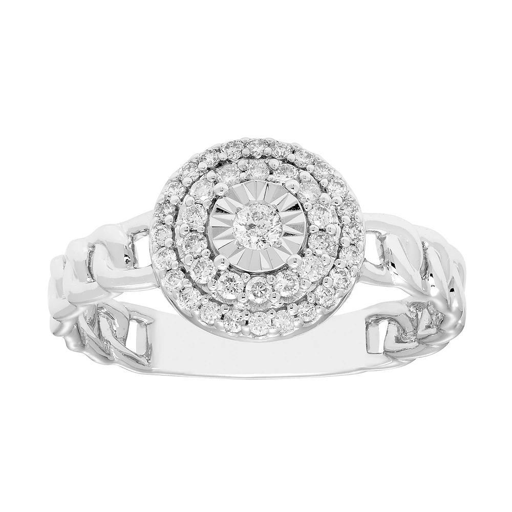 Boston Bay Diamonds 1/4 Carat T.W. Diamond Chain Link Halo Ring, Women's, Size: 9, Sterling Silver Product Image