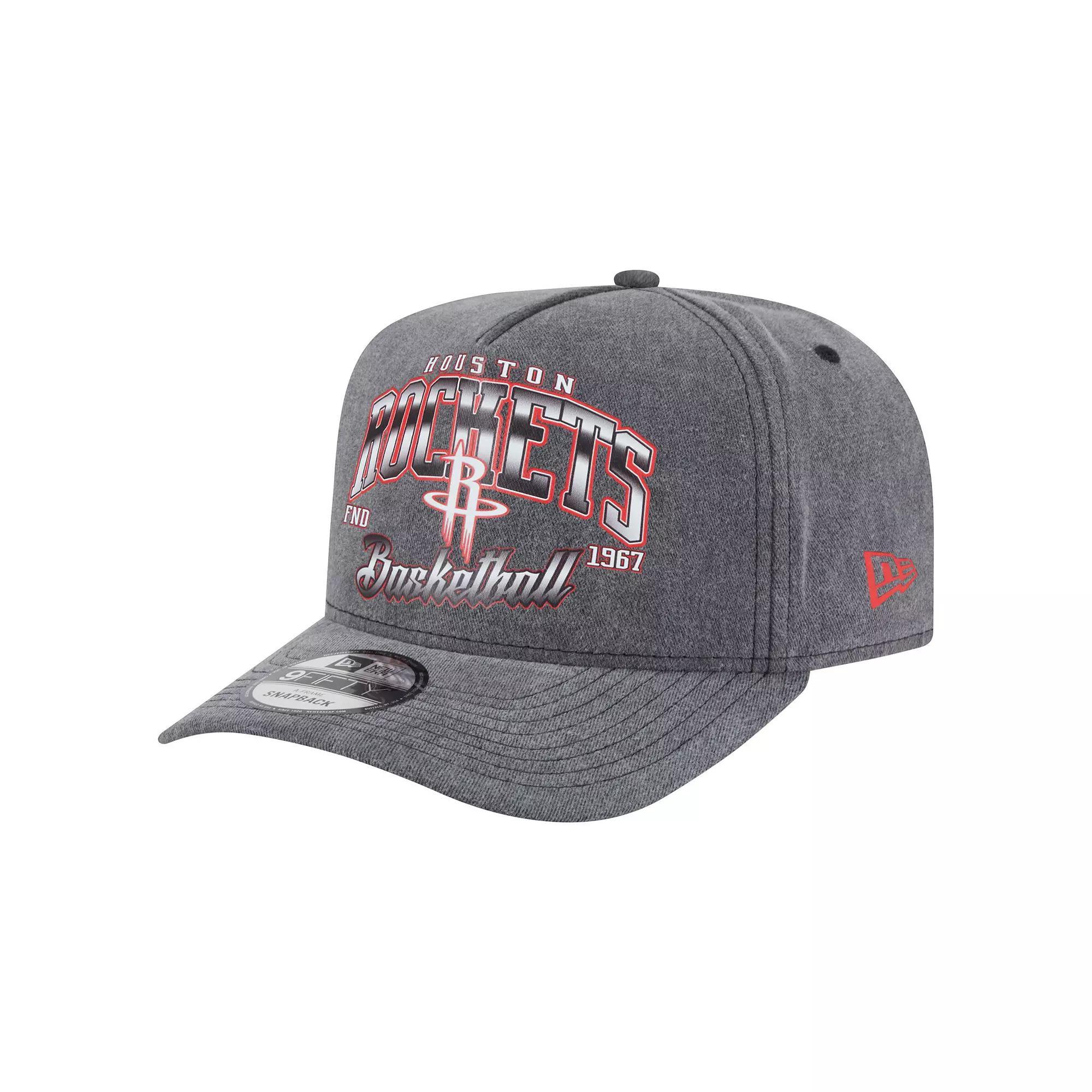 Men's New Era  Charcoal Houston Rockets Throwback Washed Pre-Curved 9FIFTY Snapback Hat Product Image