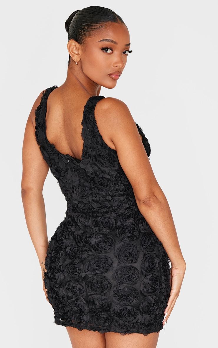 Shape Black 3d Rose Scoop Neck Mini Dress Product Image