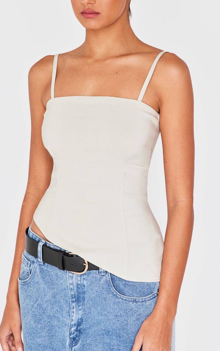 Beige Bengaline Asymmetric Strappy Cami Top Product Image