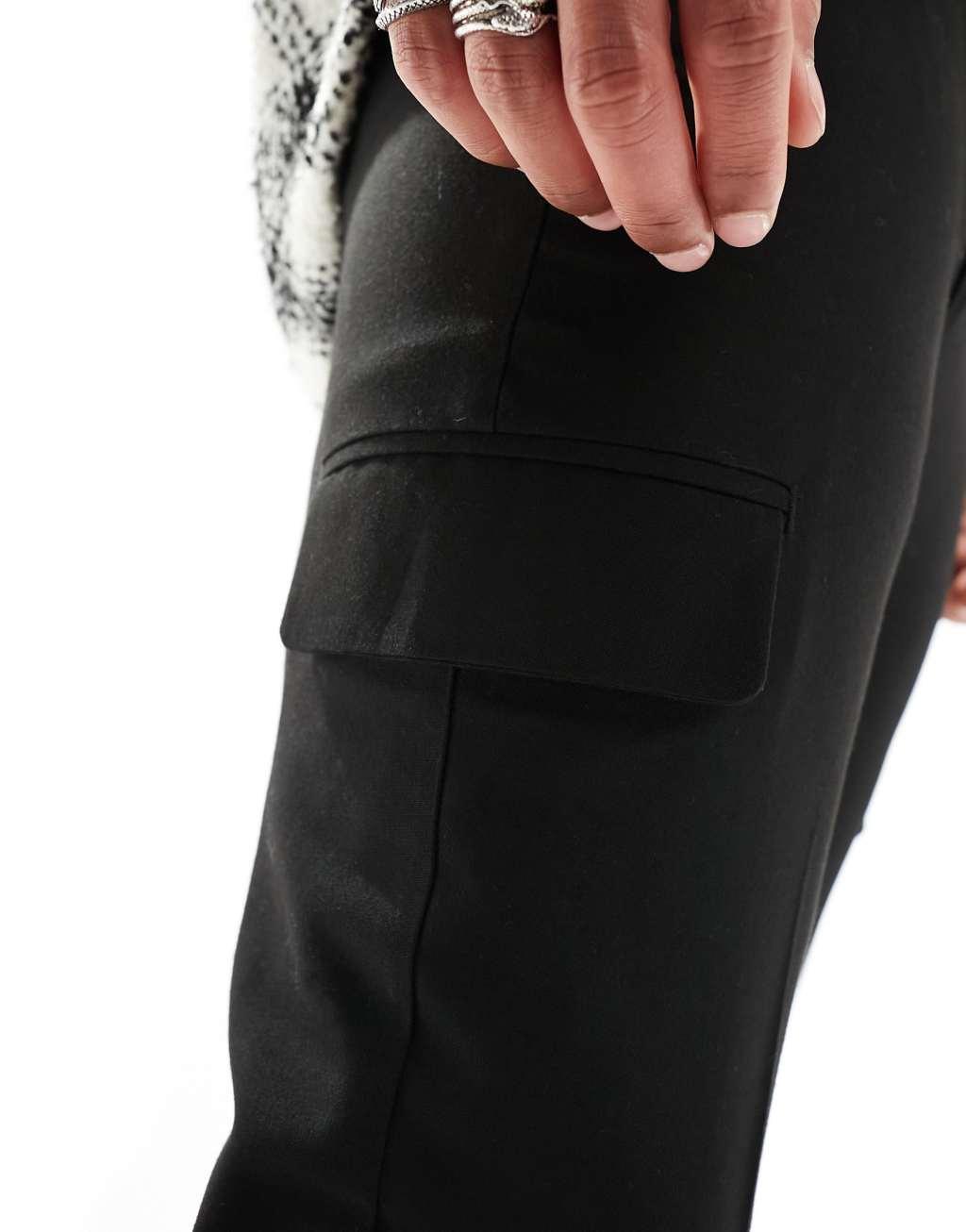 ASOS DESIGN smart tapered pants with cargo pockets in black Product Image