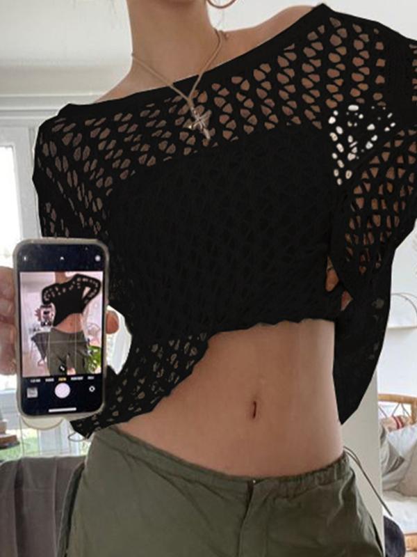 Hollow Out Crochet Long Sleeve Knit Top Product Image