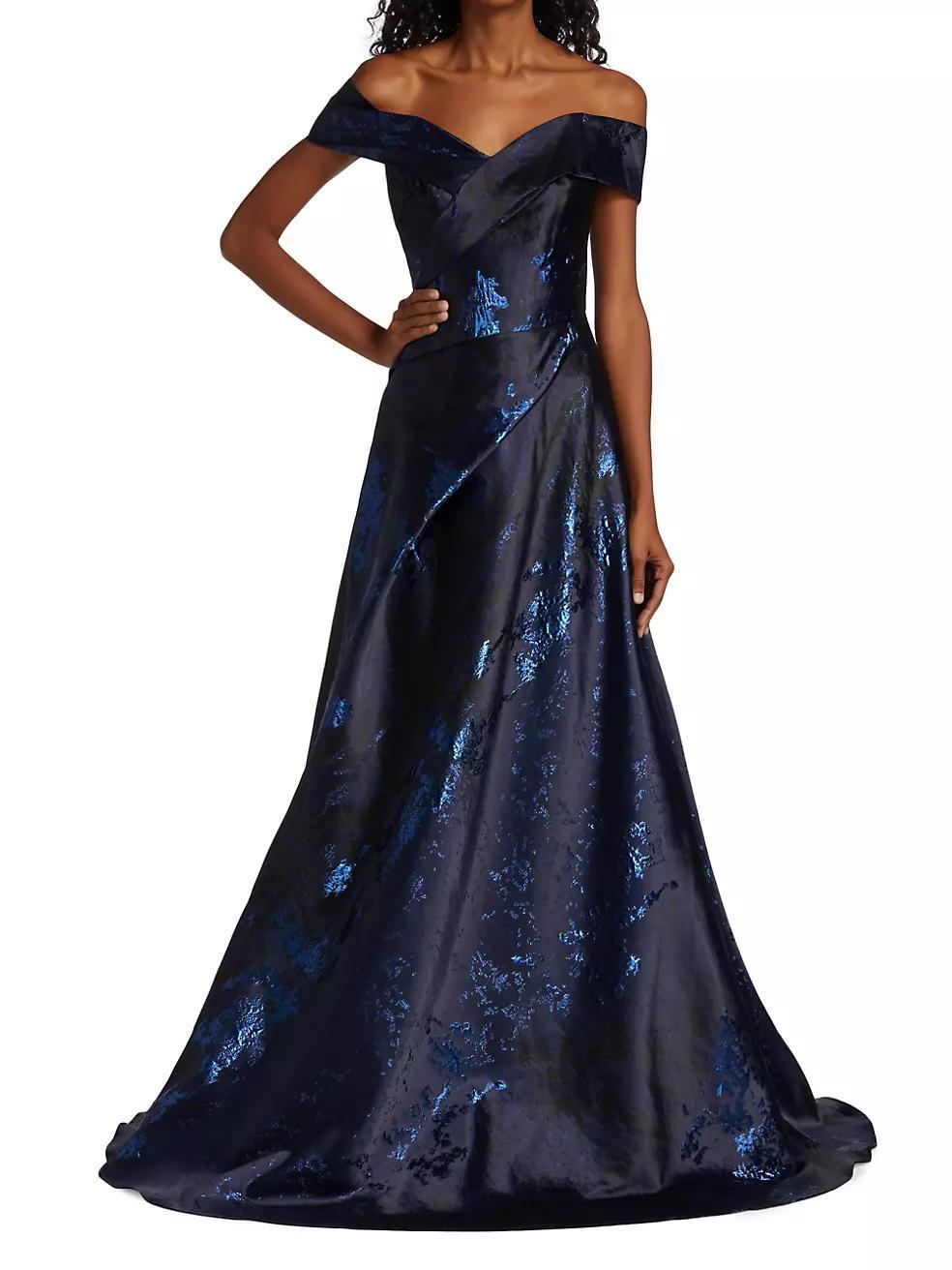 Jacquard Off-The-Shoulder Gown Product Image