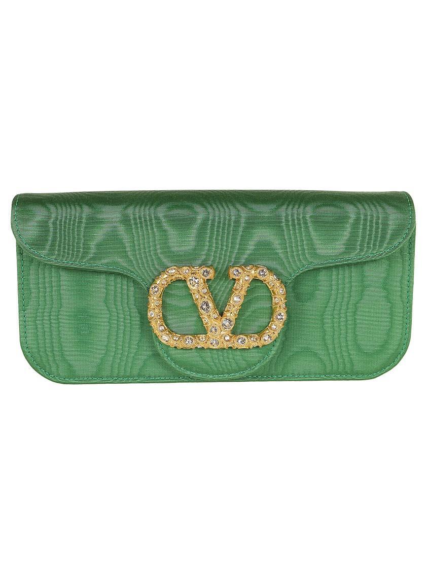 VALENTINO GARAVANI Valentino Greeen Moirãƒæ'ã‚â© Fabric Locãƒæ'ã‚â² Clutch In Green Product Image