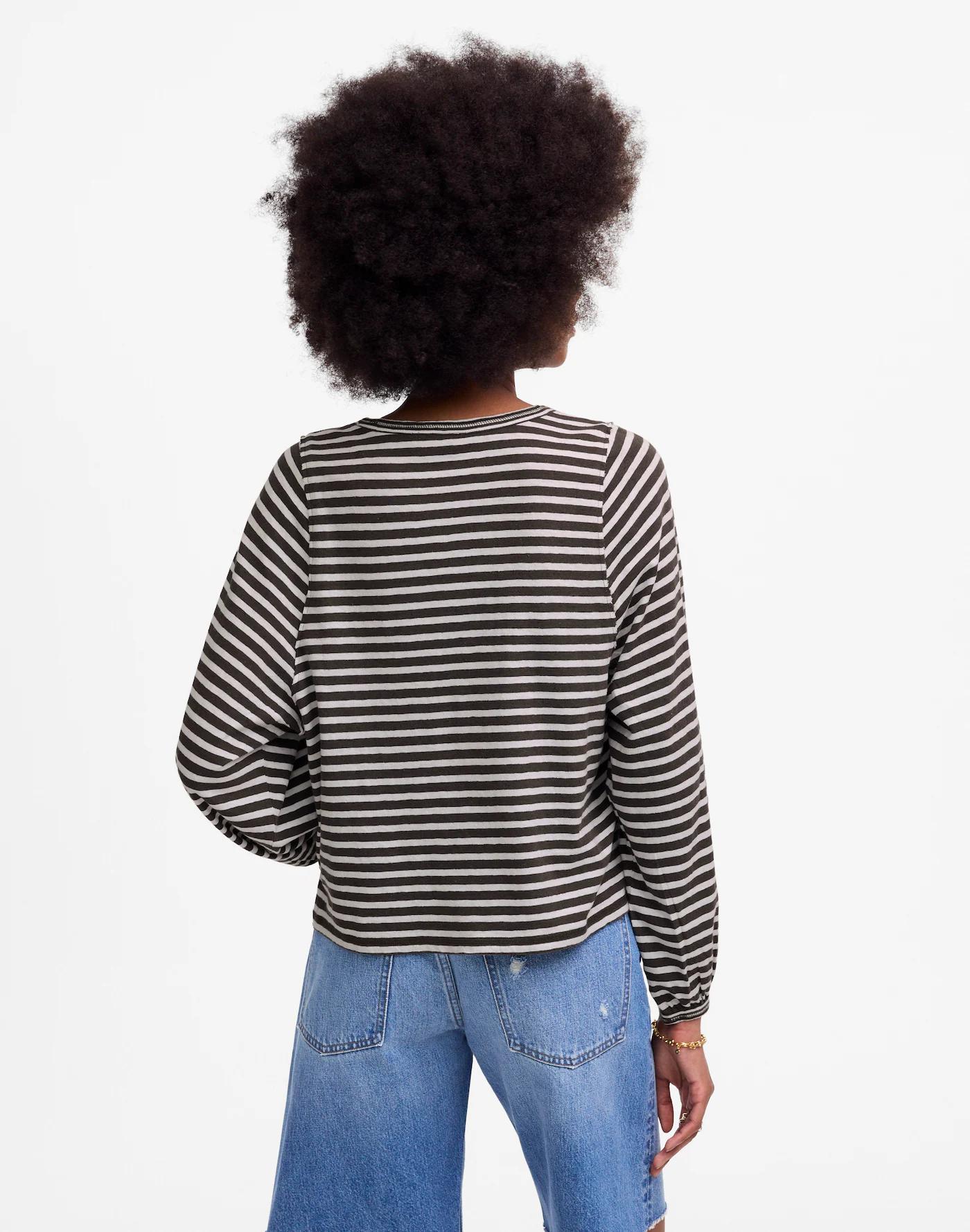 Long Balloon-Sleeve Crewneck Tee in Stripe Product Image