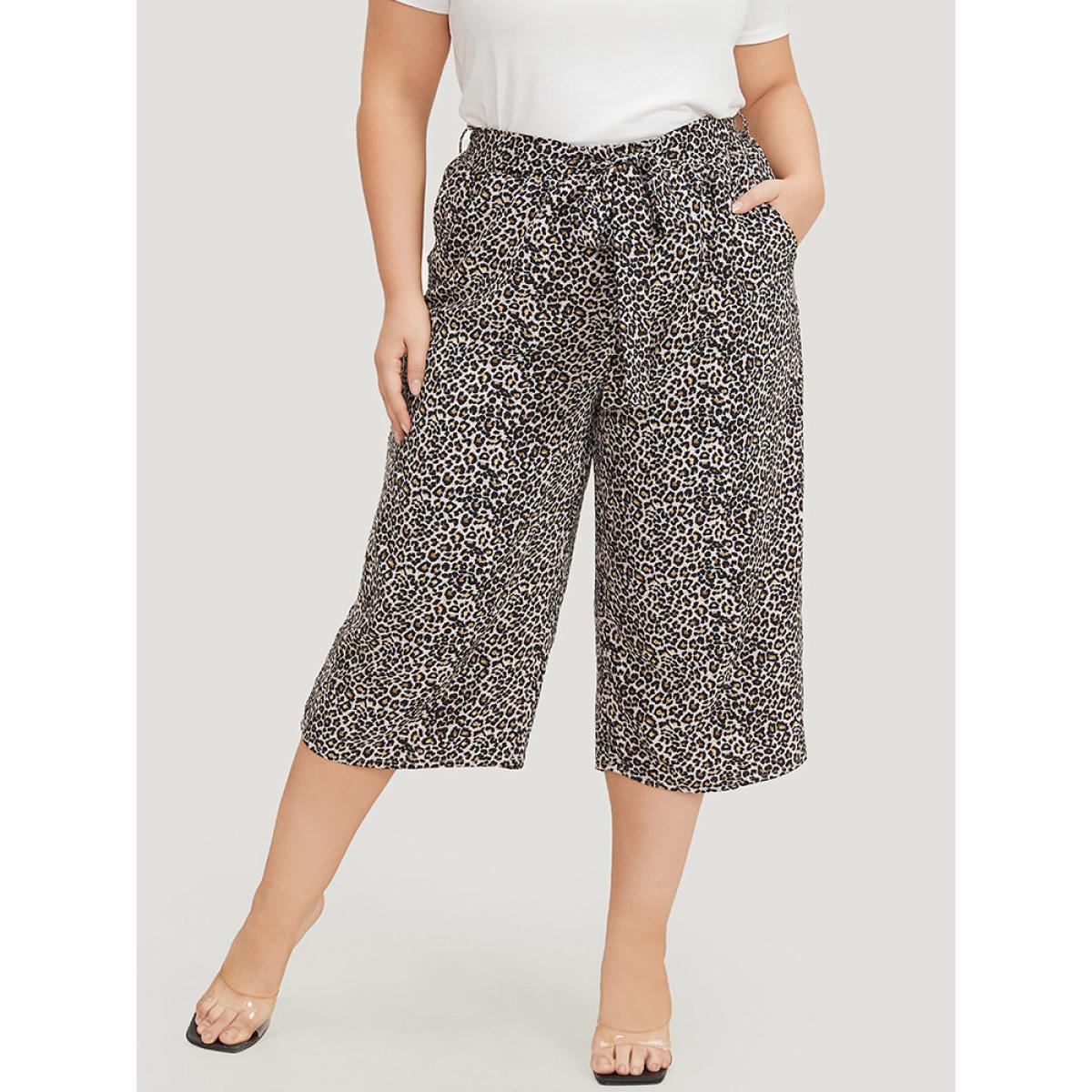 Plus Size Leopard Print Pocket Belted Loose Pants Women Multicolor Elegant High Rise Dailywear Pants BloomChic 18-20/2X Product Image