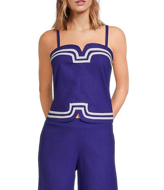 Trina Turk Avignon Stretch Linen Square Neck Sleeveless Coordinating Top Product Image