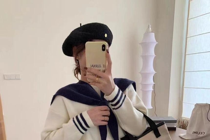 Sailor Collar Striped Trim Sweater Product Image