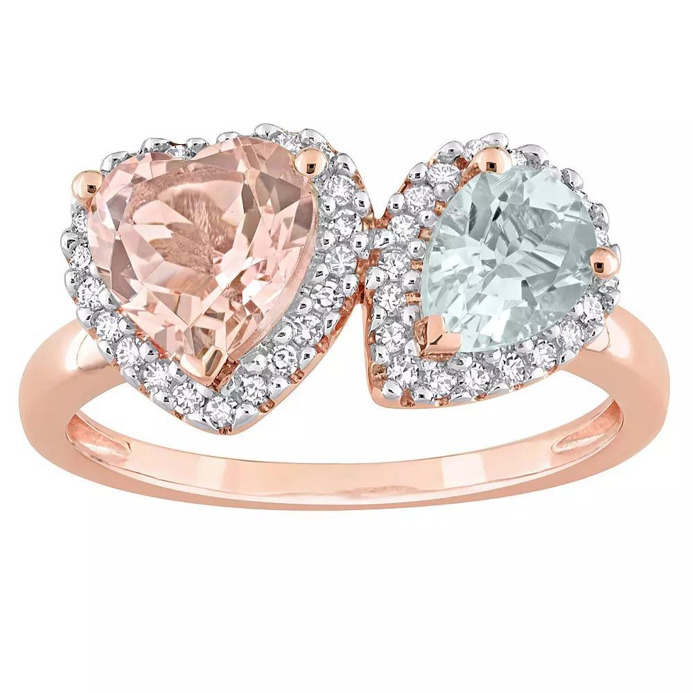 Stella Grace 14K Rose Gold Morganite, Aquamarine & 1/5 Carat T.W. Diamond Ring, Women's, Size: 9, 14k Rsgold Product Image
