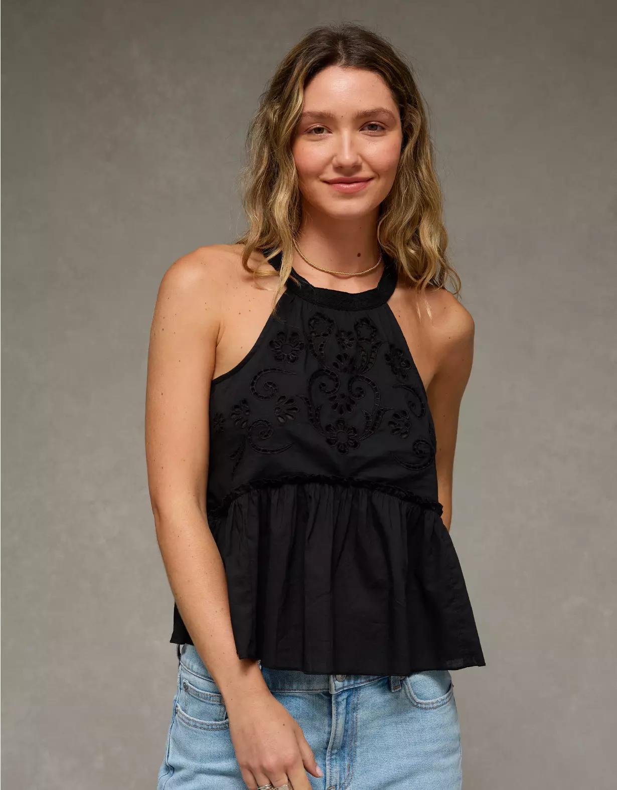 AE Embroidered Halter Tank Top Product Image