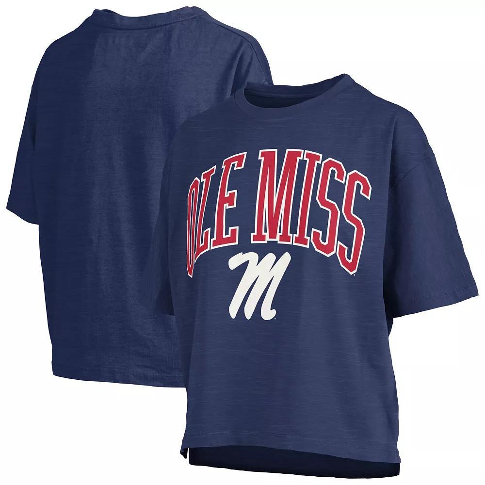 Women's Pressbox Navy Ole Miss Rebels Nelson Arch Over Logo Waist Length Oversized Slub T-Shirt, Size: Large, Blue Product Image