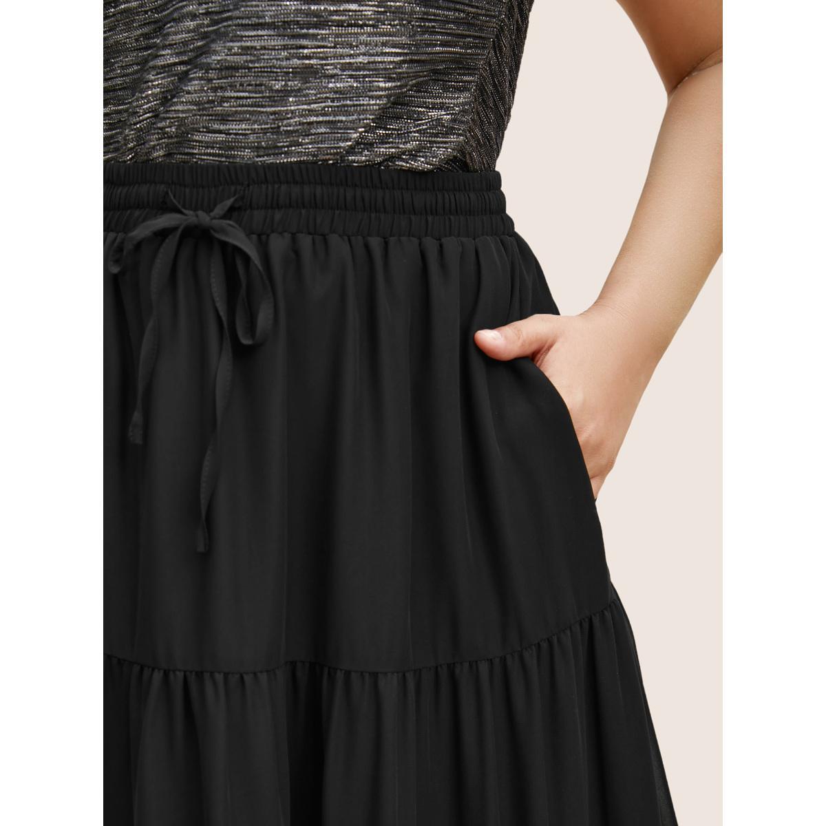Plus Size Solid Tie Knot Elastic Waist Mesh Skirt Women Black Cocktail Tie knot No stretch Party Skirts BloomChic 12/L Product Image