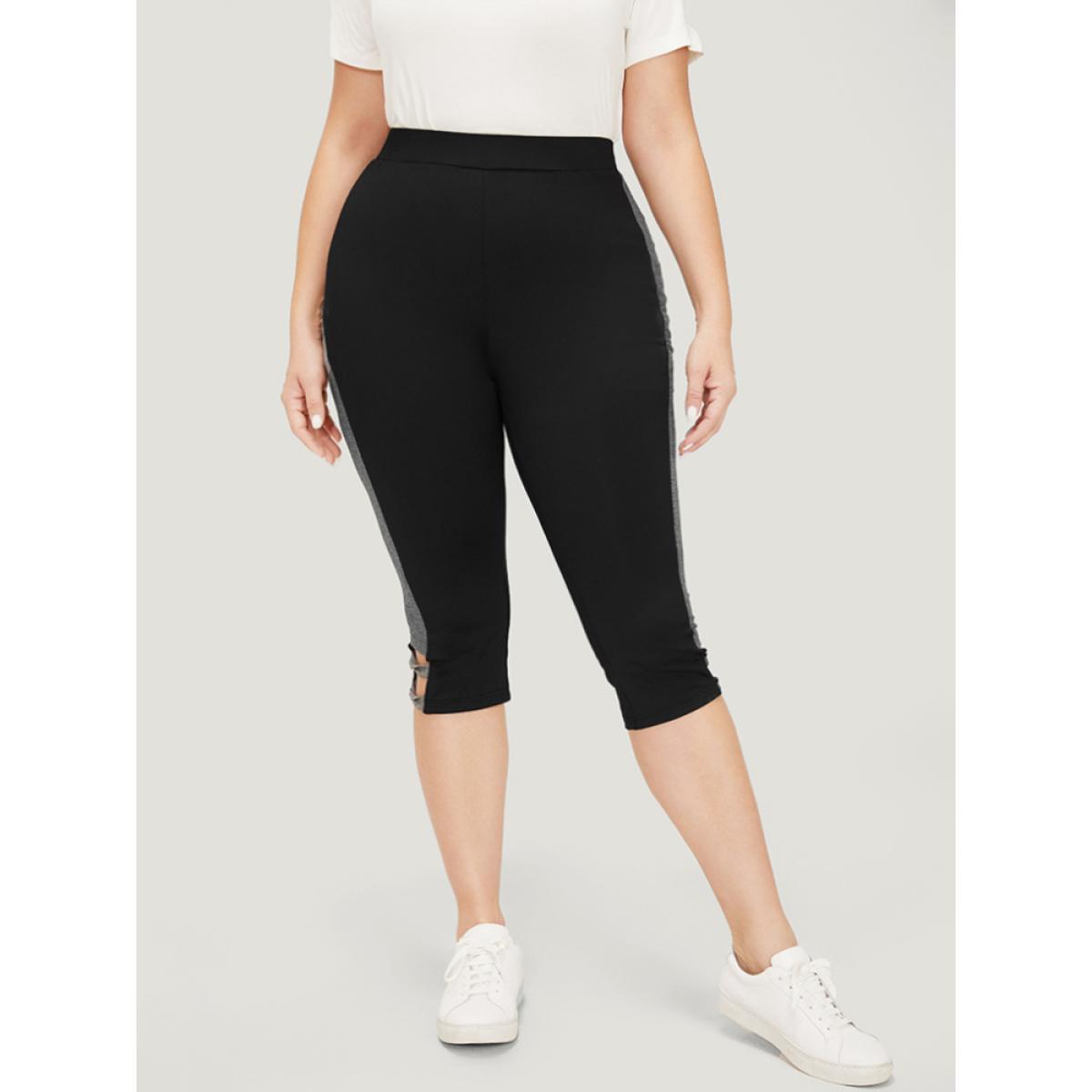 Plus Size Two Tone Cut Out Skinny Leggings Women Black Casual High stretch Skinny High Rise Dailywear Leggings BloomChic 10/M Product Image