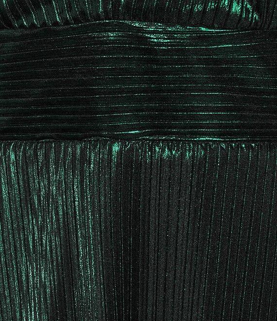 Marina Halter V-Neck Sleeveless Foil Pleated Gown Product Image