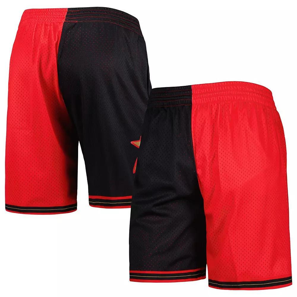 Men's Mitchell & Ness Black/Red Philadelphia 76ers Hardwood Classics 2000 Split Swingman Shorts, Size: Medium, 76r Black Product Image