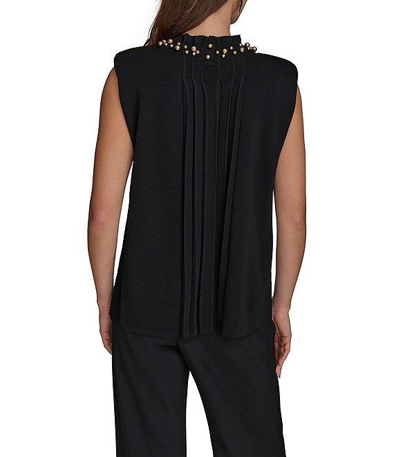 Donna Karan Crew Neck Beaded Collar Pleated Sweater Product Image