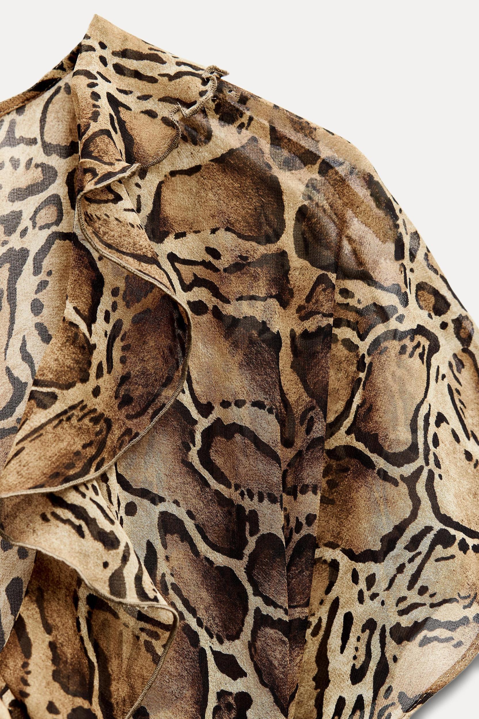 RUFFLED ANIMAL PRINT MIDI DRESS Product Image