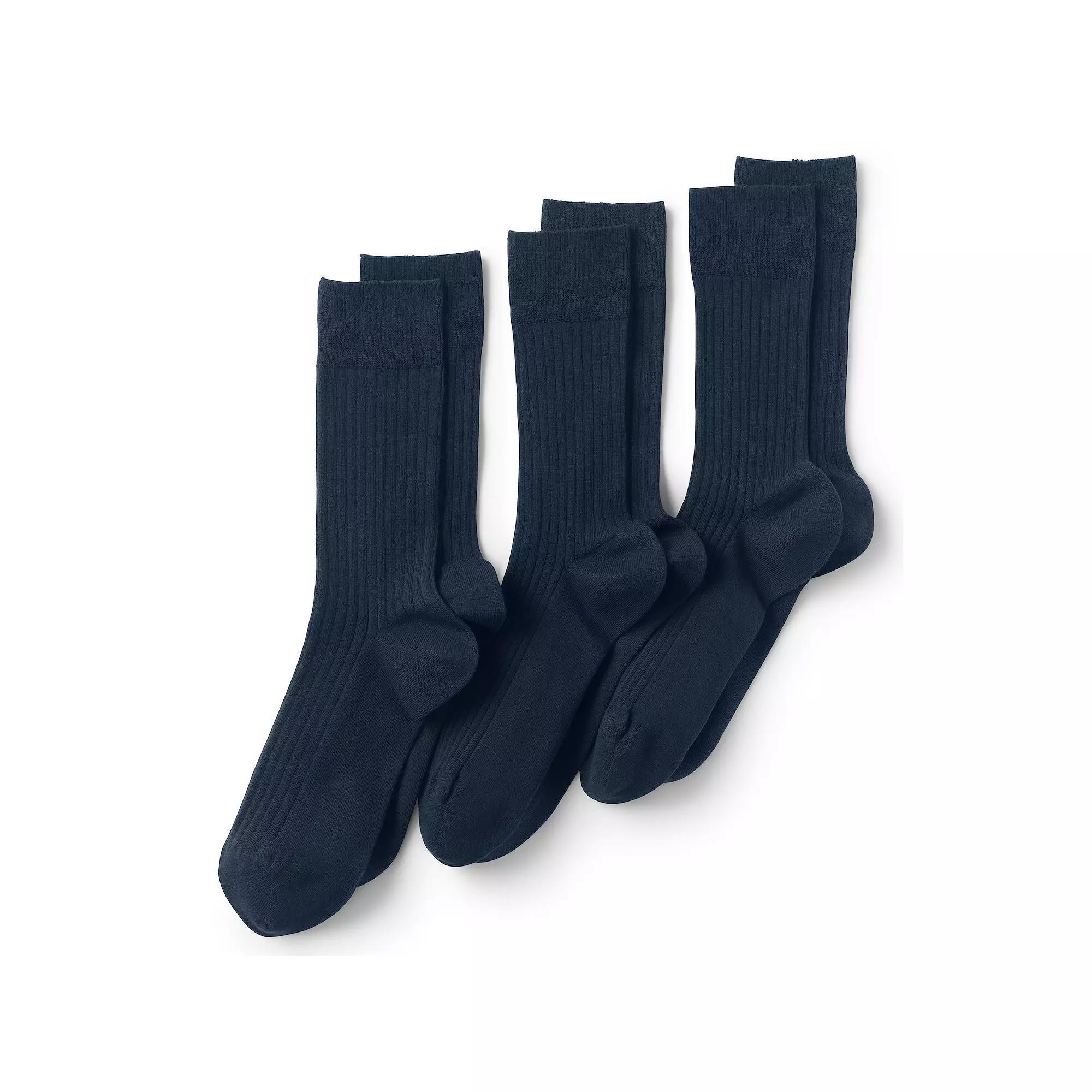 Mens Lands End Seamless-Toe Cotton 3-Pack Dress Socks Radiant Blue Product Image