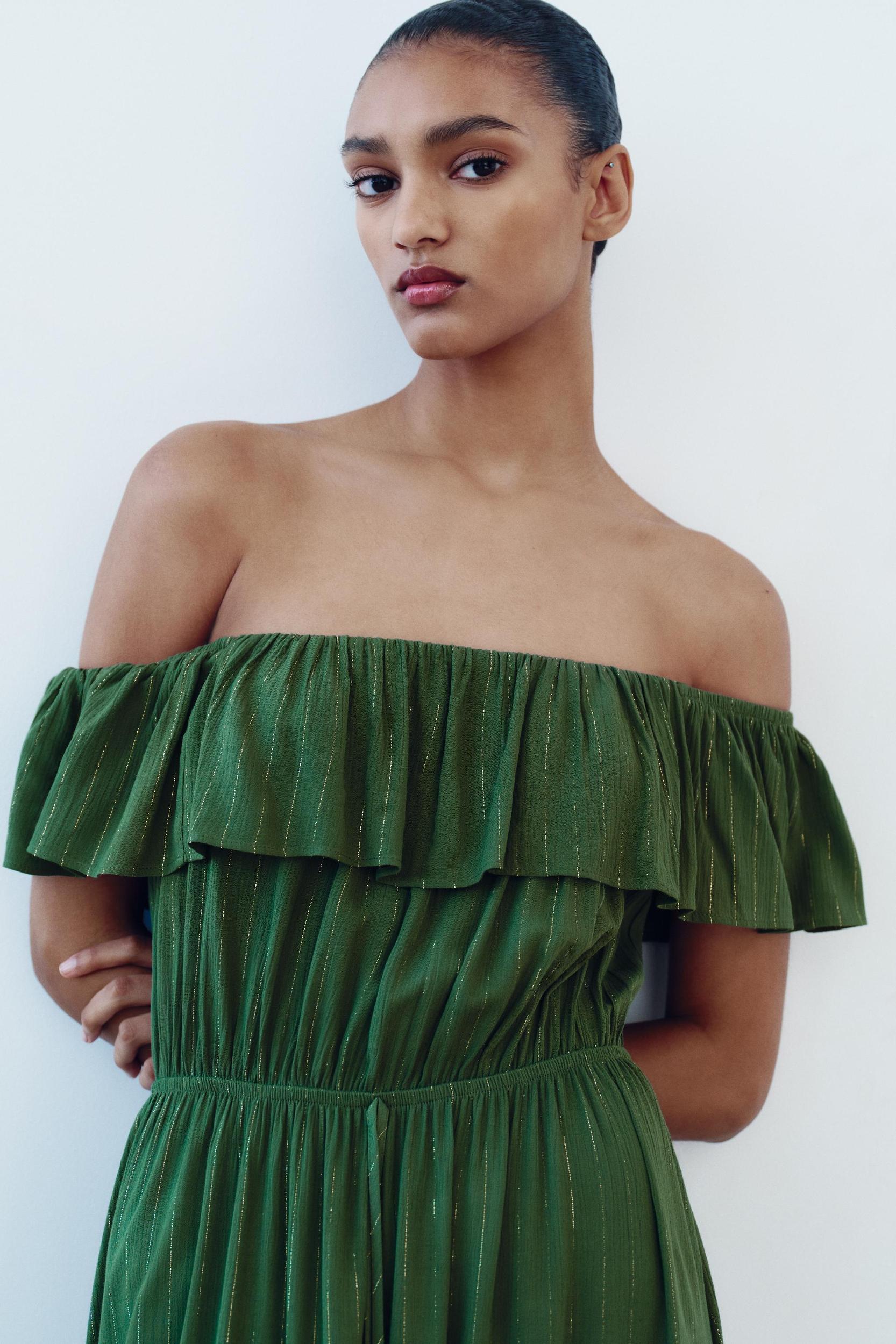 STRIPED MIDI DRESS WITH METALLIC THREAD Product Image