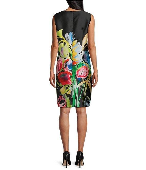 Caroline Rose Brilliant Bouquet Print Mikado Round Neck Sleeveless Sheath Dress Product Image