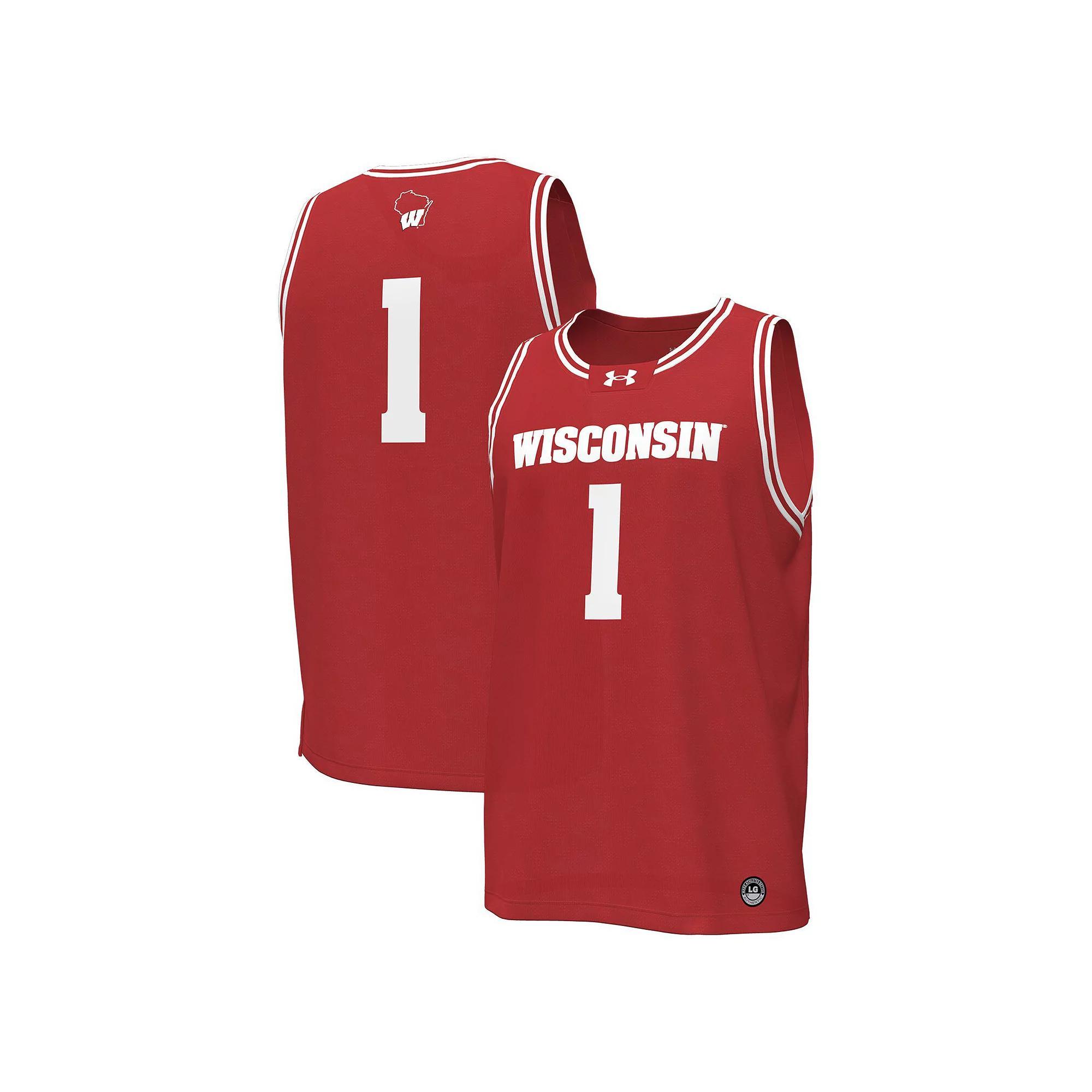 Men's Under Armour #1 Red Wisconsin Badgers Replica Basketball Jersey, Size: Small Product Image