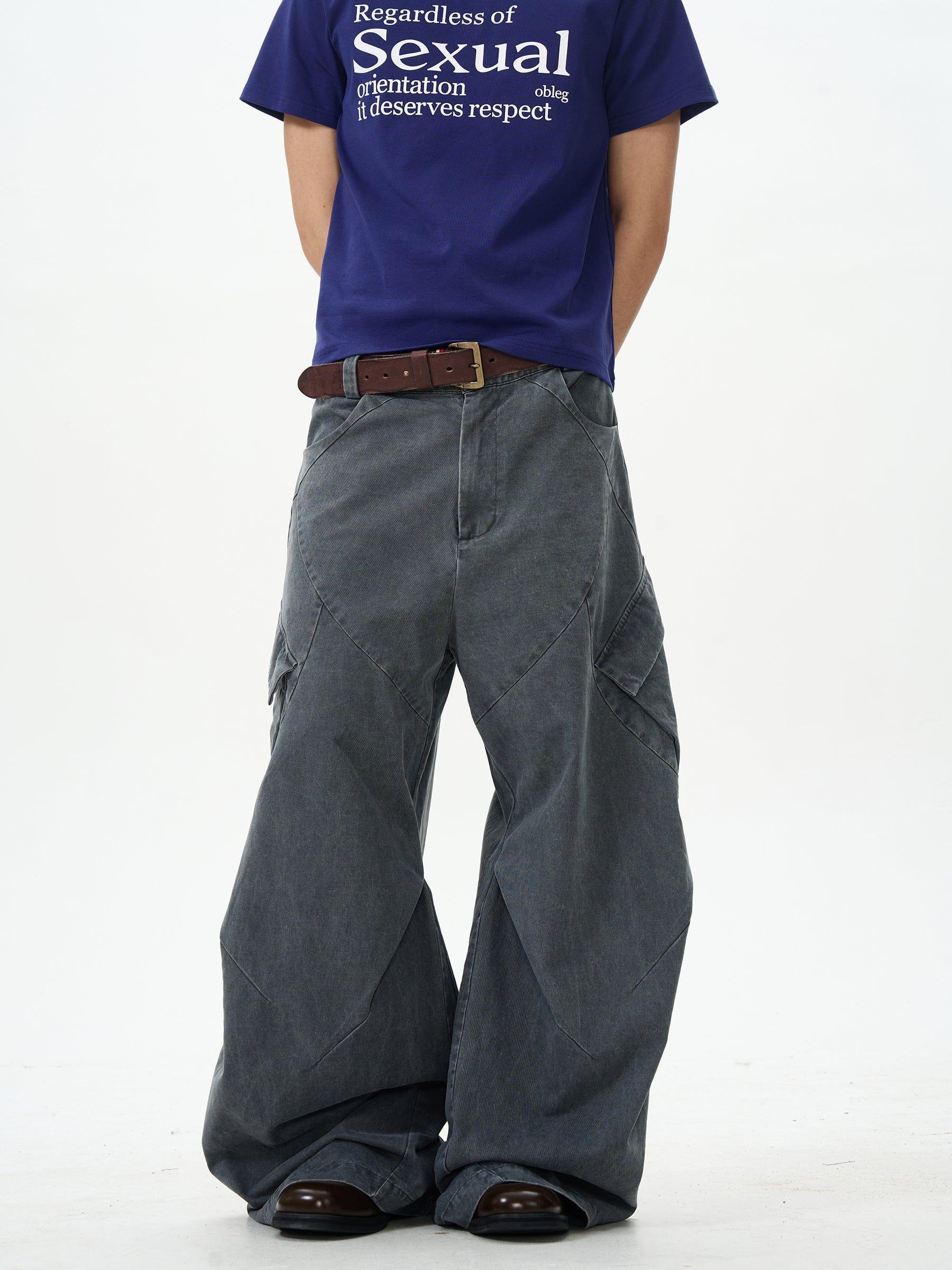 RT No. 12643 RECONSTRUCTED SMOKE GRAY BAGGY STRAIGHT PANTS Product Image