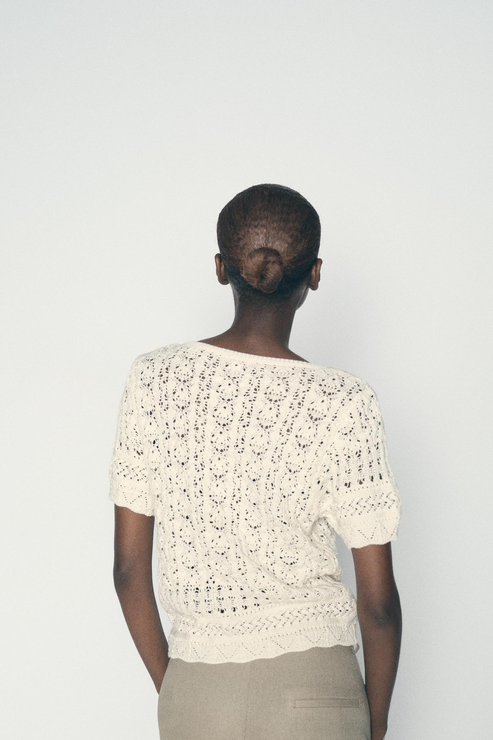 POINTELLE KNIT CARDIGAN WITH PEARL BUTTONS Product Image