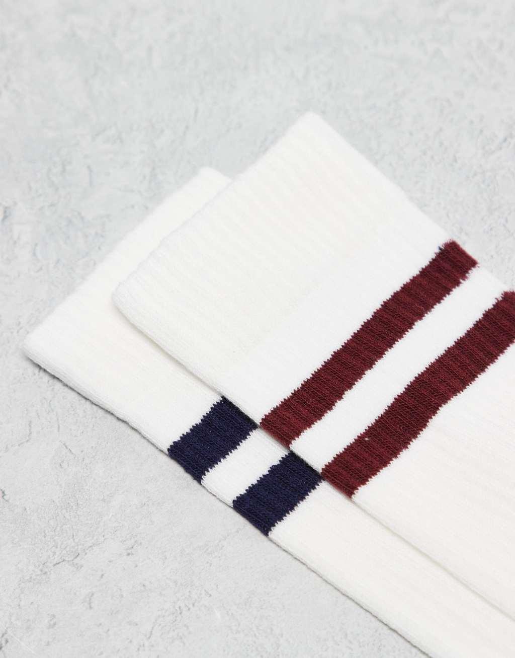 ASOS DESIGN 2 pack socks with stripes in cream Product Image