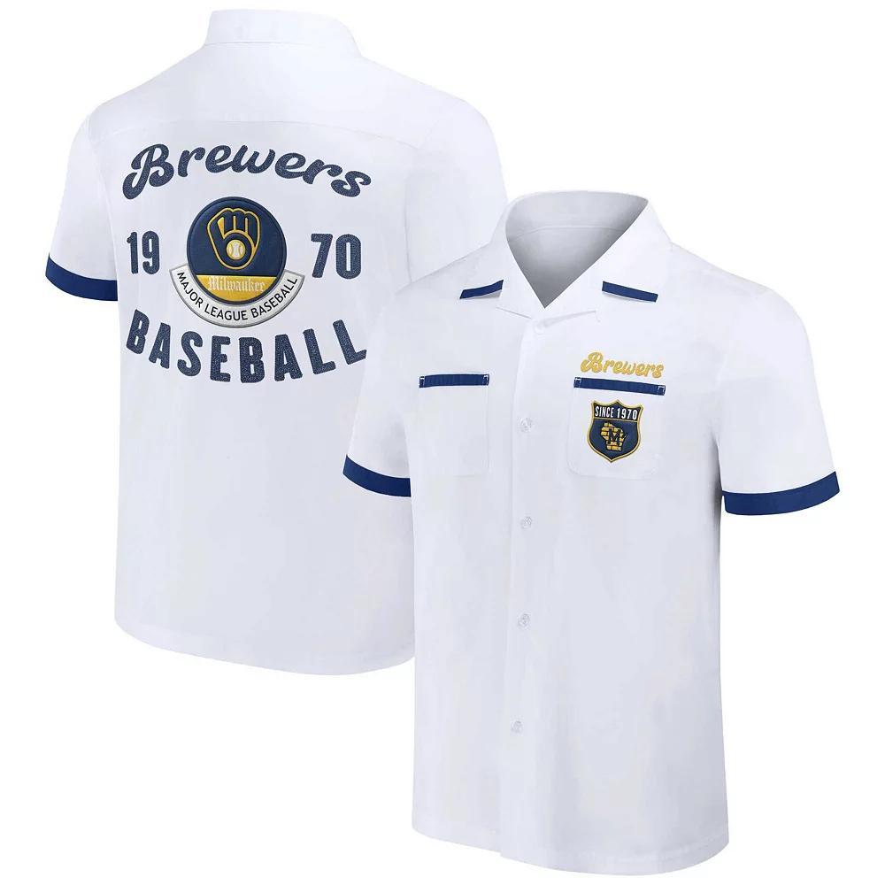 Men's Darius Rucker Collection by Fanatics  White Milwaukee Brewers Bowling Button-Up Shirt, Size: Small Product Image