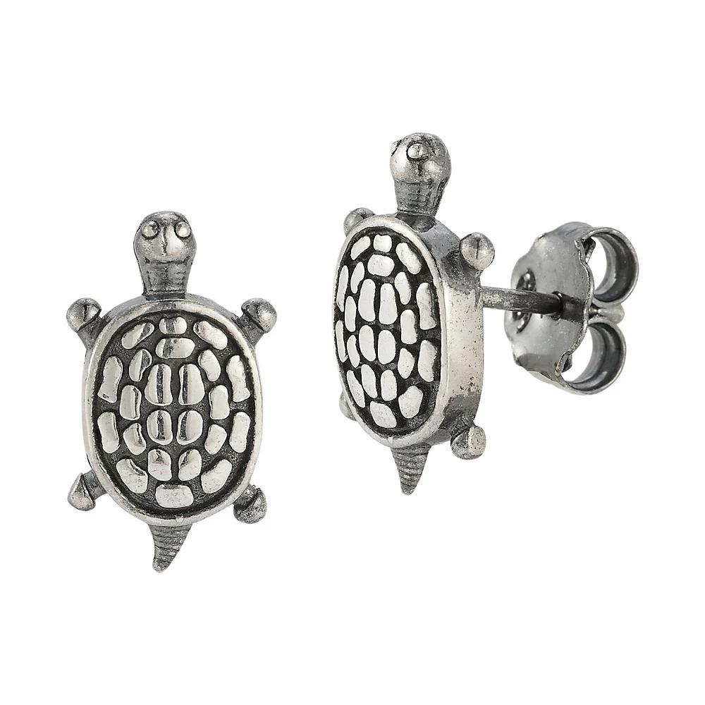 Sunkissed Sterling Sterling Silver Oxidized Turtle Stud Earrings, Women's, Silver Tone Product Image