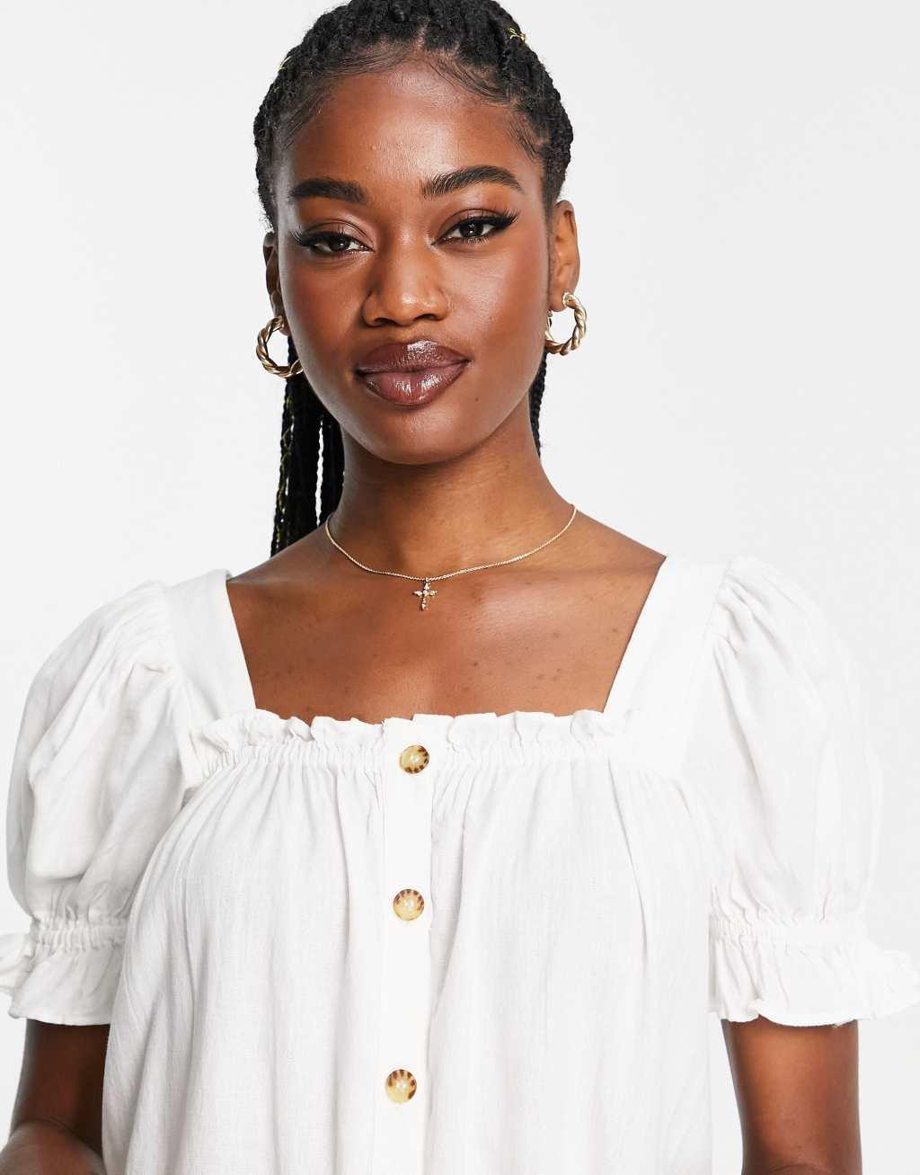 Pieces exclusive puff sleeve midi button through dress Product Image